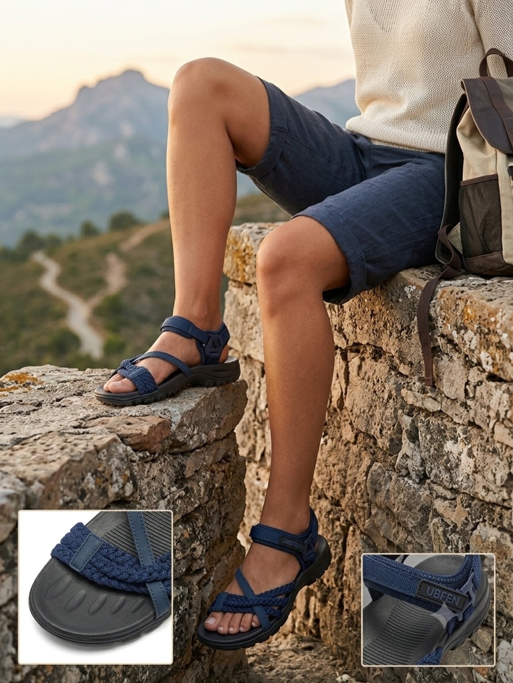 Women's Navy Braided-Strap Outdoor Sandals